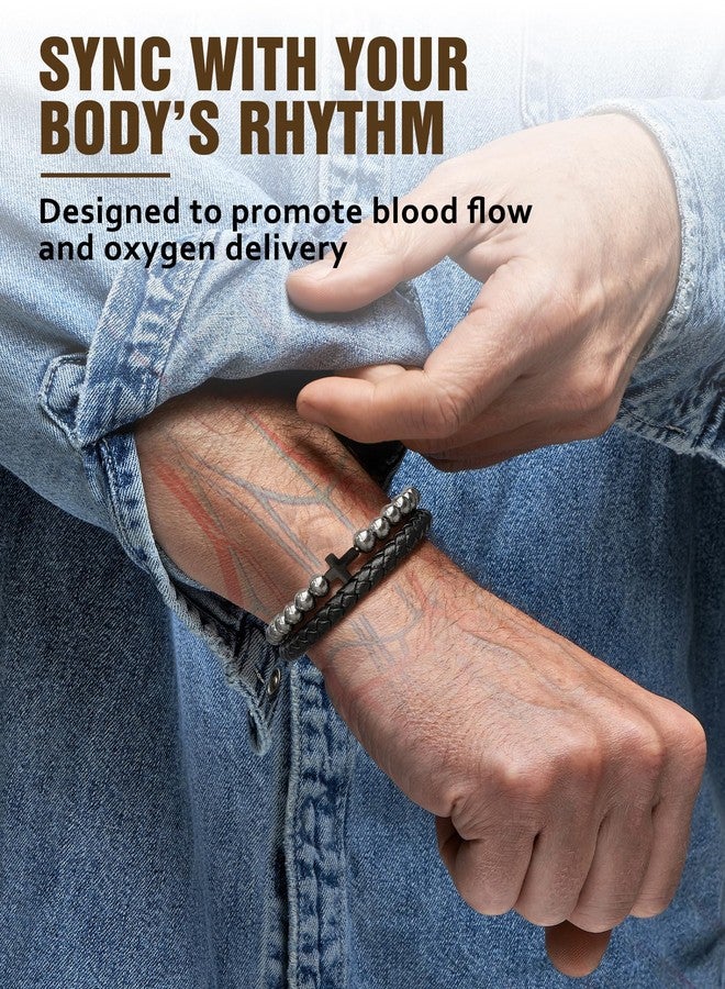 Jecanori Magnetic Cross Bracelet for Men, Black Braided Leather Bracelet With Black Obsidian,Christian Gifts for Men - Image 2